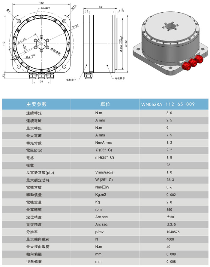 直驅(qū)電機旋轉(zhuǎn)臺：WN062RA-112-65-009