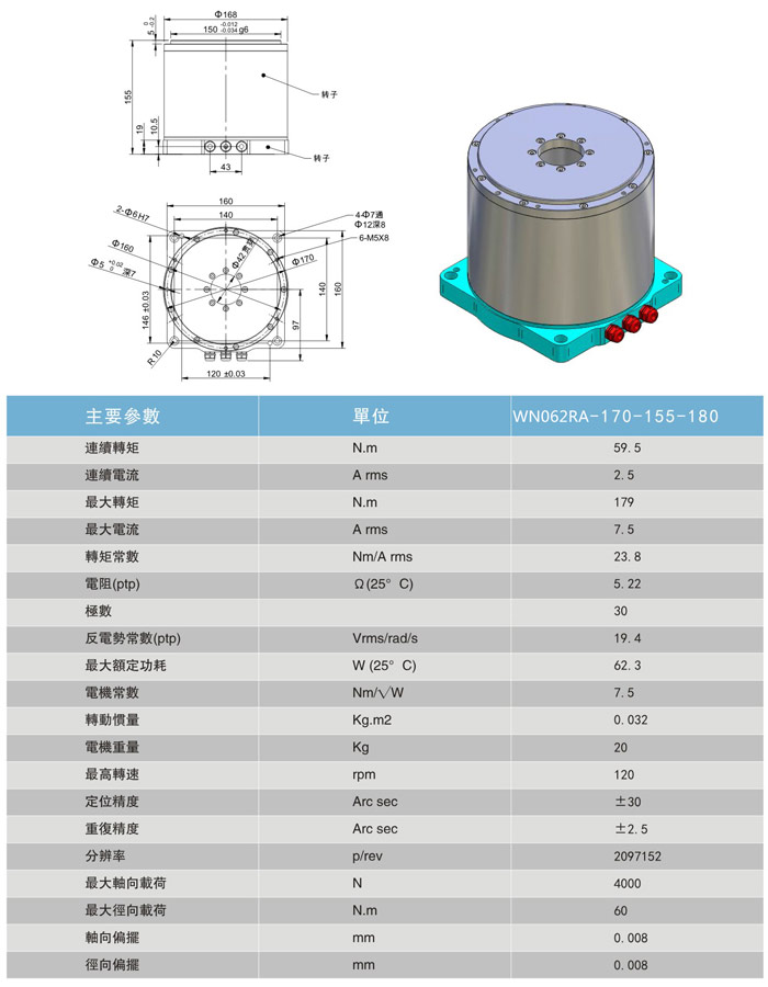 直驅(qū)電機旋轉(zhuǎn)臺：WN062RA-170-155-180