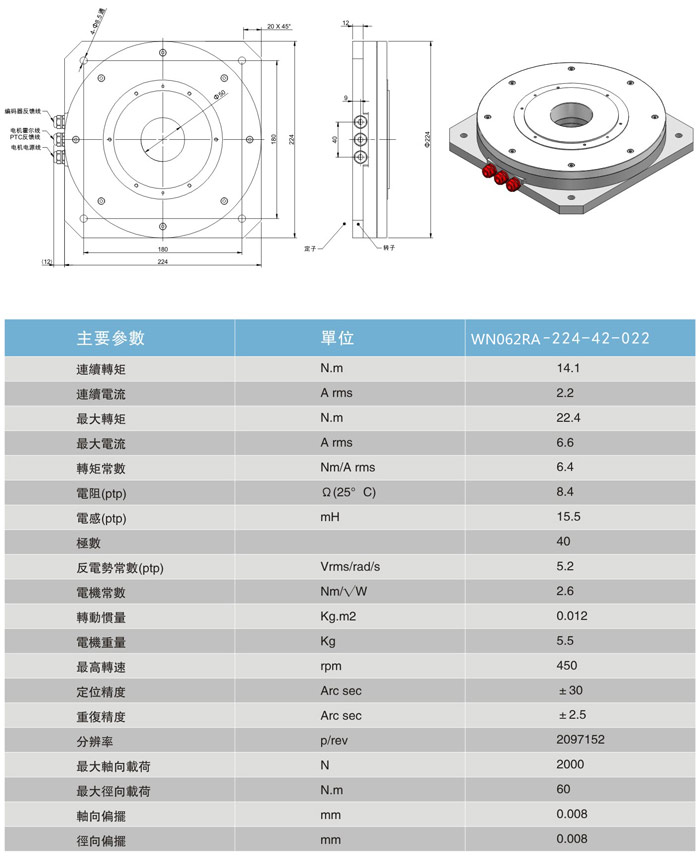 直驅(qū)電機旋轉(zhuǎn)臺：WN062RA-224-42-022